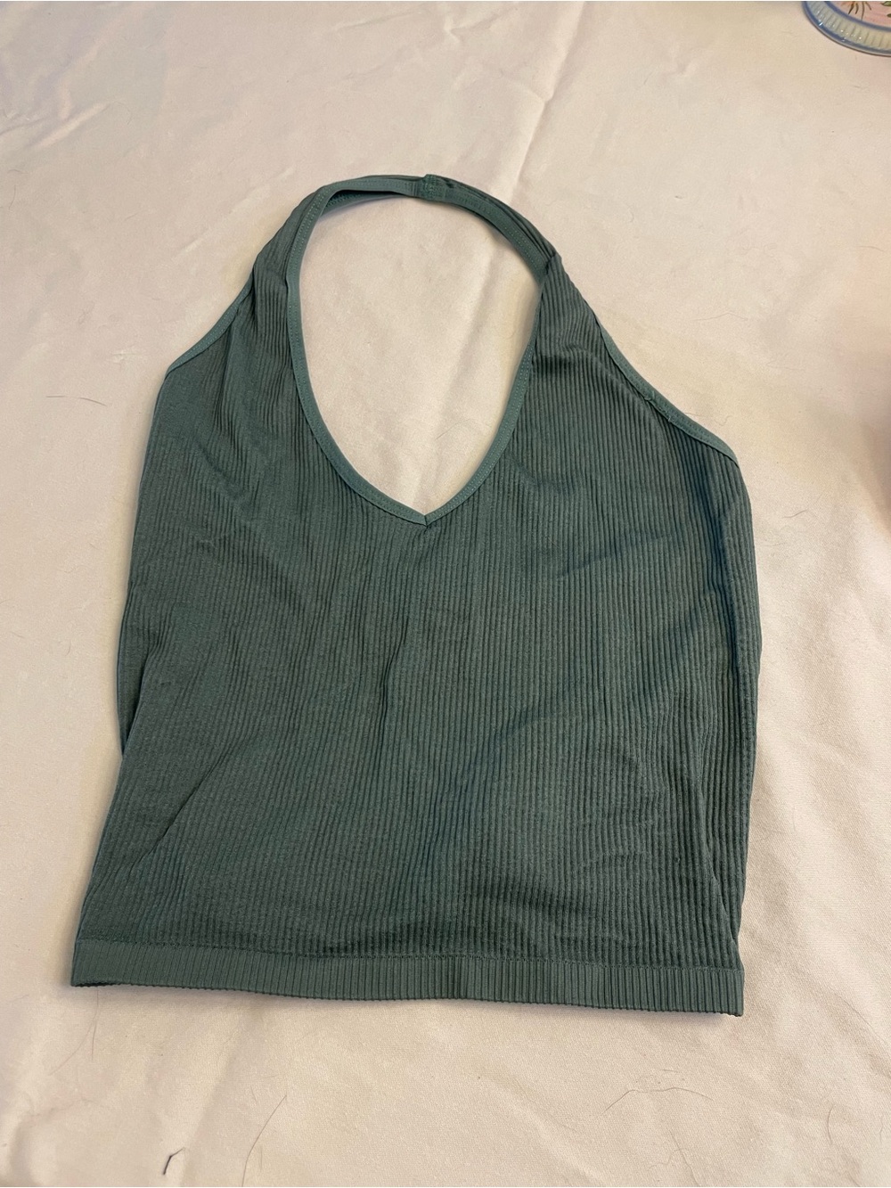 Urban Outfitters Ribbed Halter Tank Top - Forest Green